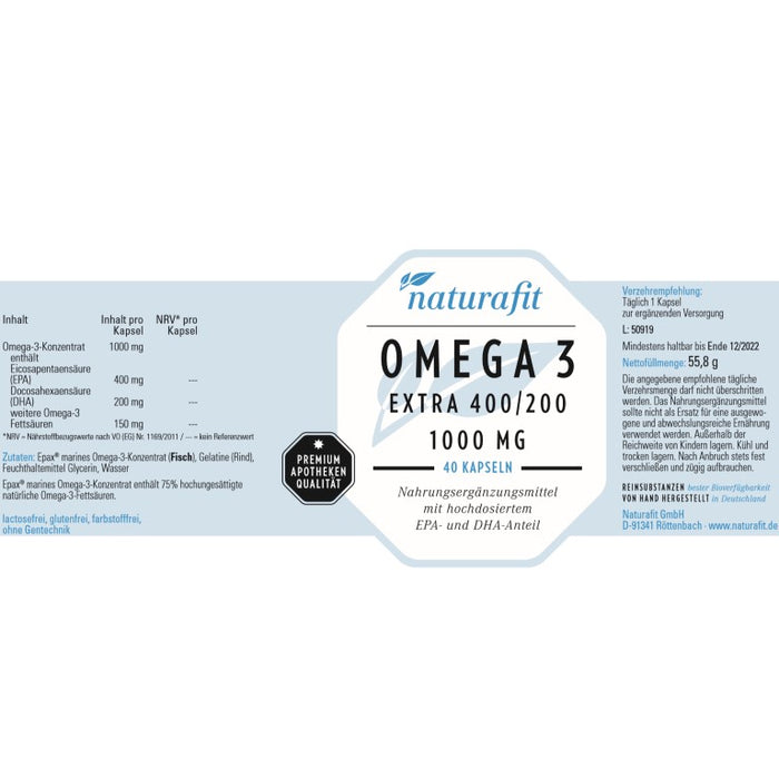 naturafit Omega 3 Extra 400/200 Kapseln, 40 St. Kapseln