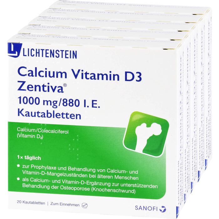 Calcium Vitamin D3 Zentiva 1000 mg / 880 I.E. Kautabletten zur Behandlung von Vitamin-D- und Calcium-Mangelzuständen, 100 pc Tablettes