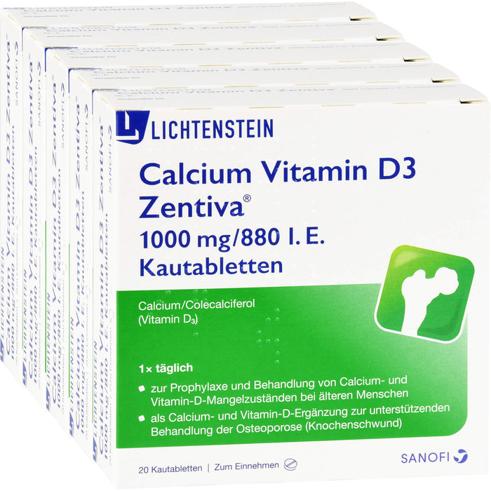 Calcium Vitamin D3 Zentiva 1000 mg / 880 I.E. Kautabletten zur Behandlung von Vitamin-D- und Calcium-Mangelzuständen, 100 pc Tablettes