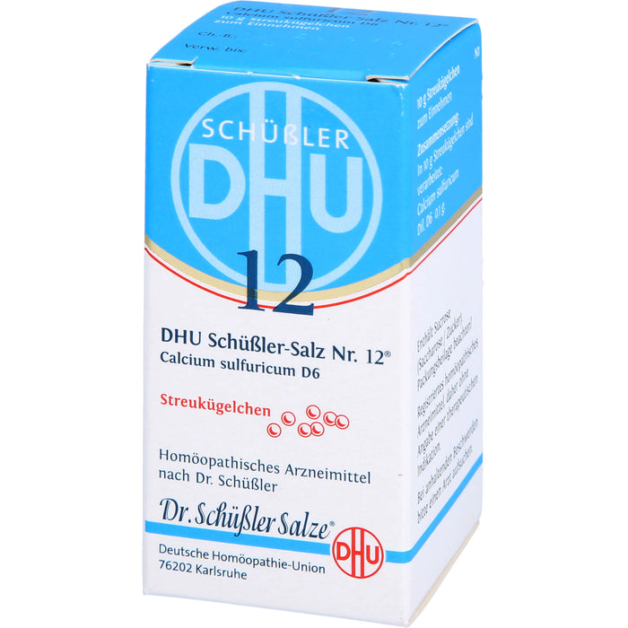 DHU Schüßler-Salz Nr. 12 Calcium sulfuricum D6 Streukügelchen – Das Mineralsalz der Gelenke – das Original – umweltfreundlich im Arzneiglas, 10 g Globuli, 10 g Globules