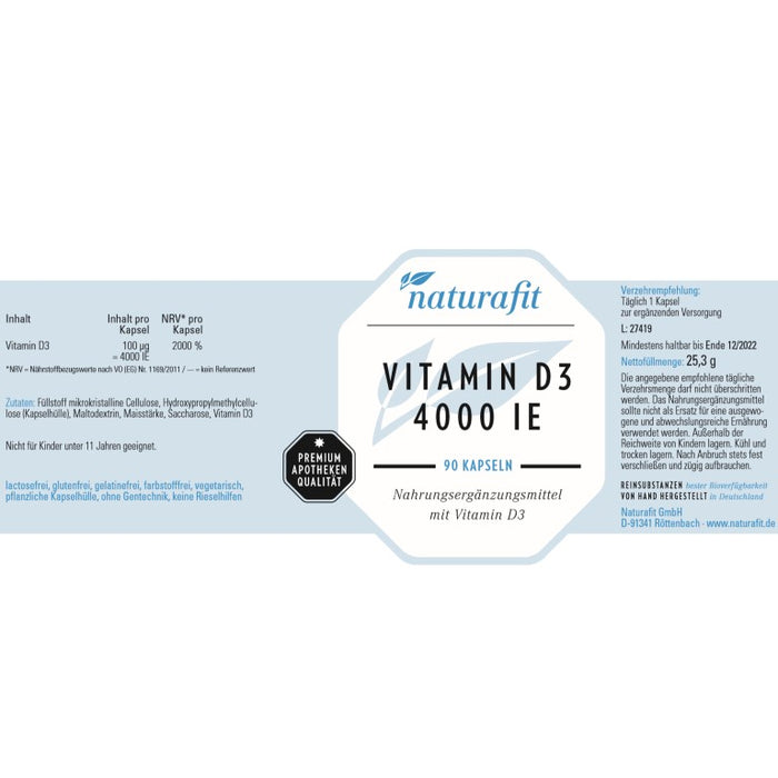 naturafit Vitamin D3 4000 IE Kapseln, 90 pc Capsules