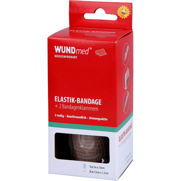 Elastik Bandage 3mx10cm mit Bandageklammern, 1 St BAN