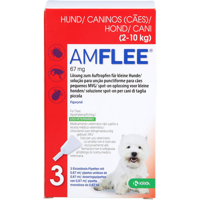 AMFLEE Einzeldosispipetten 67 mg Hunde 2-10 kg zur Behandlung eines Floh- und Zeckenbefalls, 3 pc Pipettes à dose unique