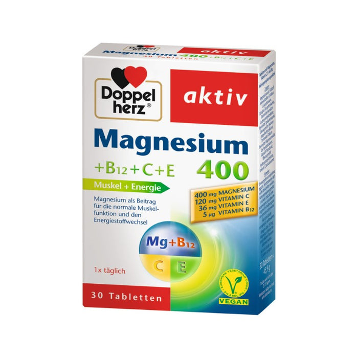 Doppelherz Magnesium 400 + B12 + C + E, 30 St TAB