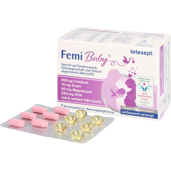 tetesept Femi Baby Kapseln + Tabletten bei Kinderwunsch, Schwangerschaft und Stillzeit, 60 pcs. Combipack