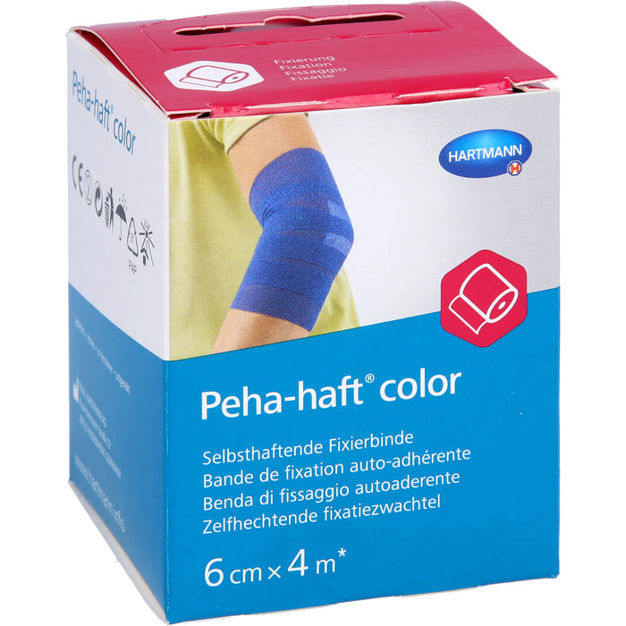 Peha-haft Color Fixierbinde latexfrei 6cmx4m blau, 1 pc Bandage