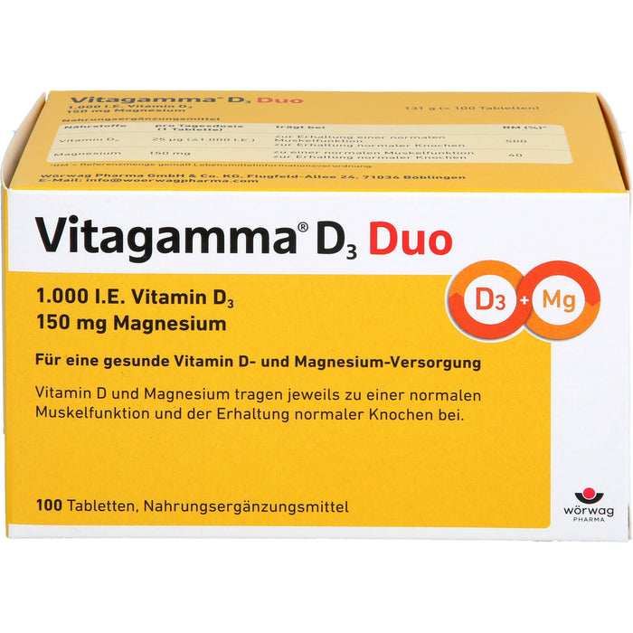 Vitagamma D3 Duo 1.000 I.E. Vitamin D3 150 mg Magnesium Tabletten, 100 pcs. Tablets