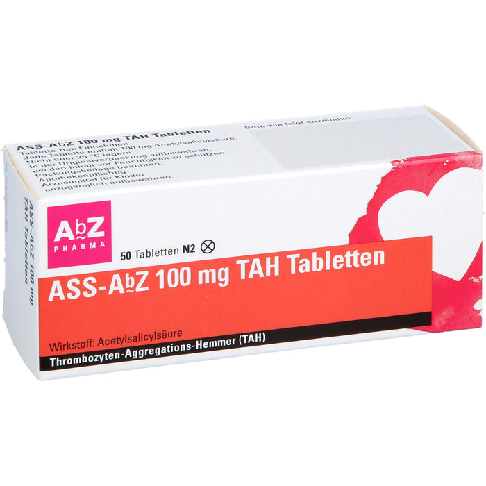 ASS-AbZ 100 mg TAH Tabletten beugt u.a. der Enstehung von Blutgerinsseln vor, 50 pcs. Tablets