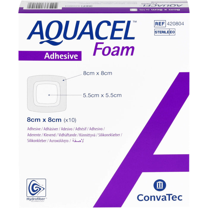 AQUACEL Foam adhäsiv 8x8 cm Verband, 10 St VER