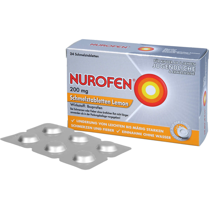 Nurofen Schmelztabletten Lemon bei Kopfschmerzen ab 6 Jahren 200mg, 24 pc Tablettes