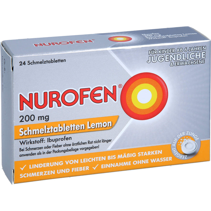 Nurofen Schmelztabletten Lemon bei Kopfschmerzen ab 6 Jahren 200mg, 24 pc Tablettes