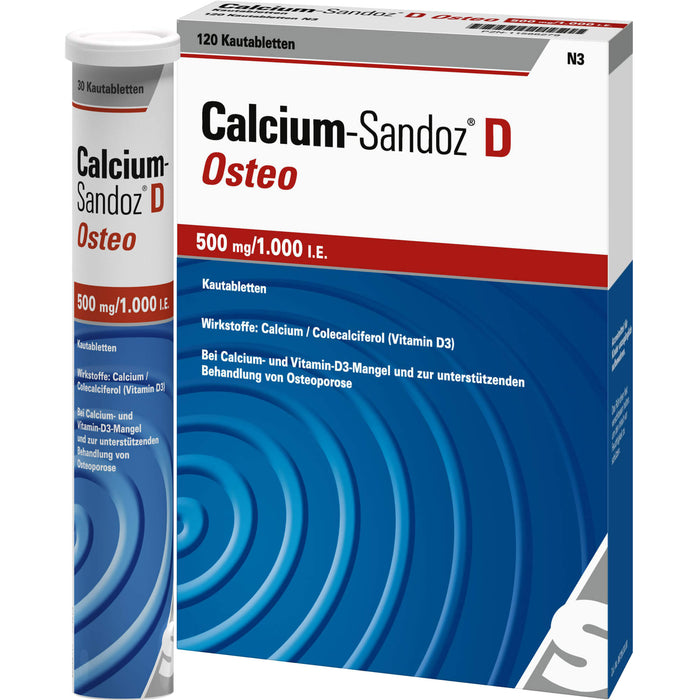 Calcium-Sandoz D Osteo 500 mg/1.000 I.E. Kautabletten, 120 pcs. Tablets