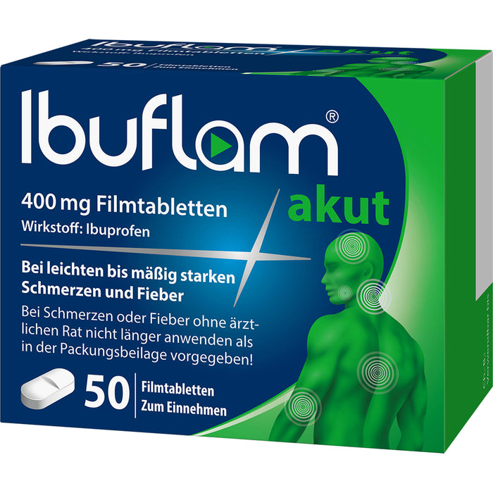 Ibuflam akut 400 mg Filmtabletten bei Schmerzen und Fieber, 50 pcs. Tablets