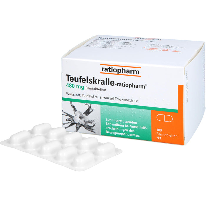 Teufelskralle-ratiopharm Filmtabletten bei Verschleißerscheinungen des Bewegungsapparates, 100 pc Tablettes