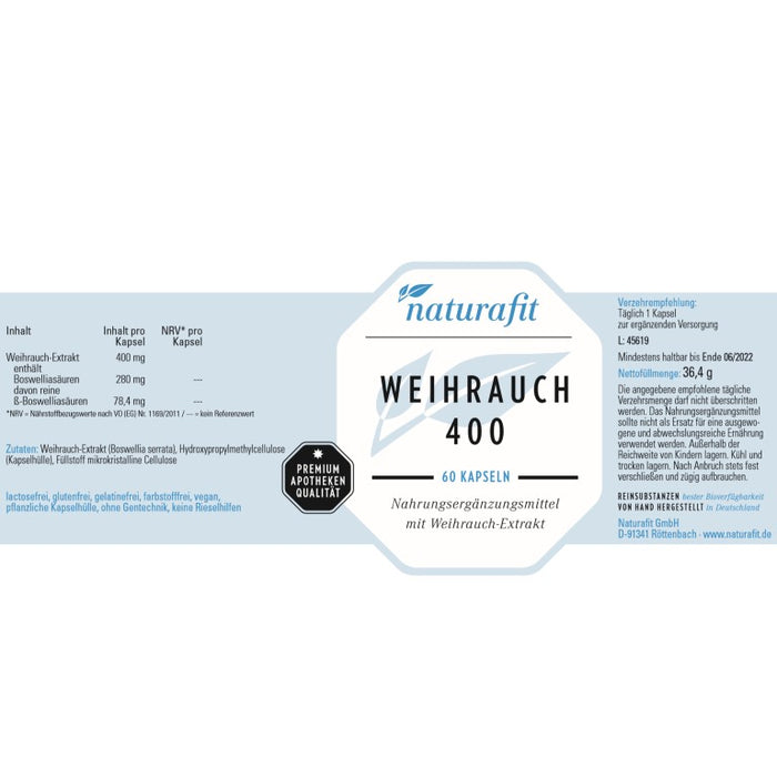 naturafit Weihrauch 400 Kapseln, 60 pcs. Capsules