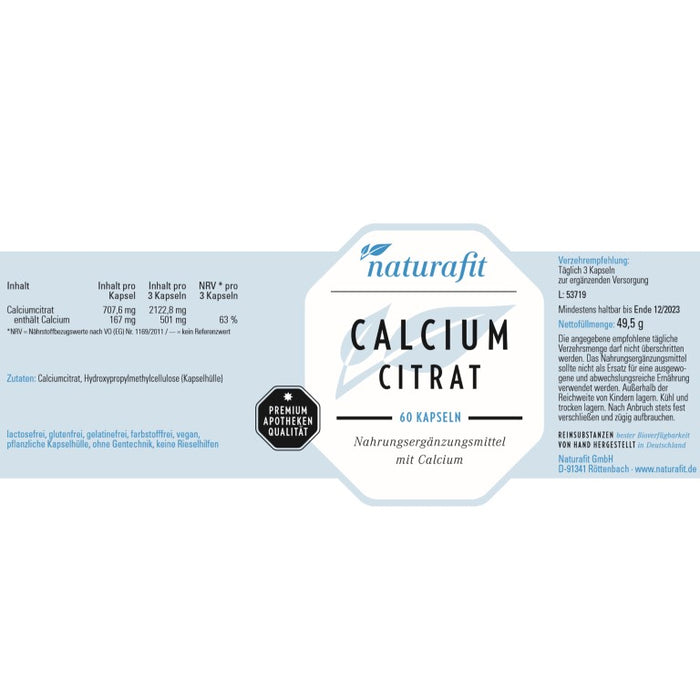 naturafit Calcium Citrat Kapseln, 60 pc Capsules