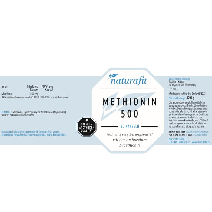 naturafit Methionin 500 Kapseln, 60 pcs. Capsules