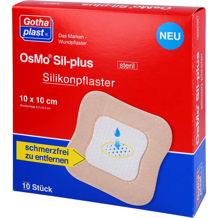 OsMo Sil-plus Silikonpflaster 10X10cm steril, 10 St PFL