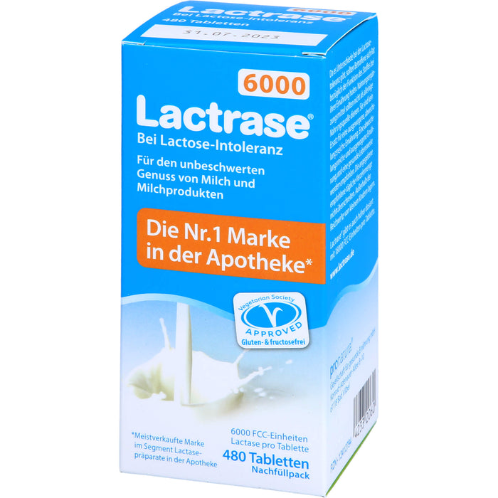 Lactrase 6000 bei Lactose-Intoleranz Tabletten Nachfüllpack, 480 pc Tablettes