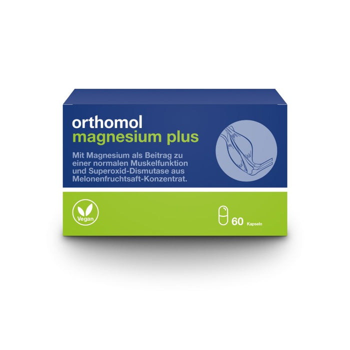 Orthomol Magnesium Plus - für eine normale Muskelfunktion - mit 150 mg Magnesium pro Kapsel und Superoxid-Dismutase aus Melonenfruchtsaft-Konzentrat, 60 pc Capsules