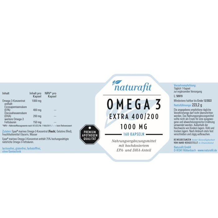 naturafit Omega 3 Extra 400/200 Kapseln, 160 pcs. Capsules