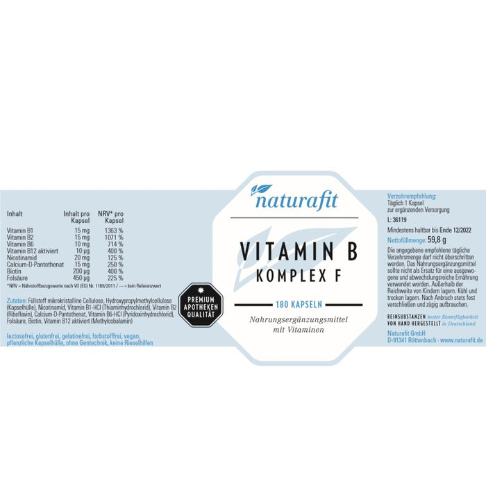 naturafit Vitamin B Komplex F Kapseln, 180 pc Capsules