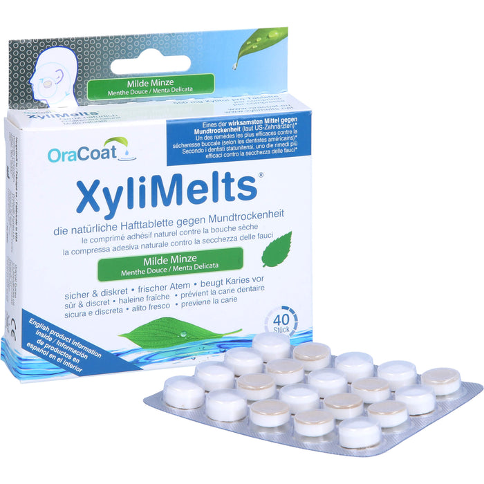 OraCoat XyliMelts Hafttabletten milde Minze gegen Mundtrockenheit, 40 St. Tabletten