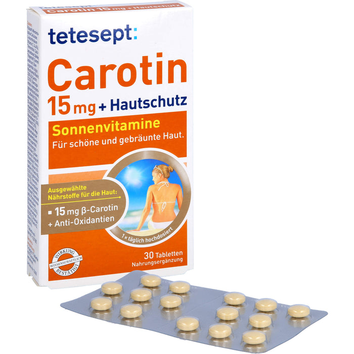 tetesept Carotin 15 mg + Hautschutz Sonnenvitamine für schöne und gebräunte Haut, 30 St. Tabletten