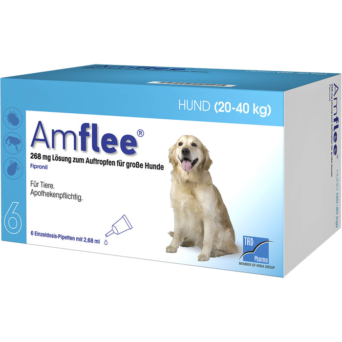 Amflee 268 mg Lösung zum Auftropfen für Hunde 20 - 40 kg, 6 pc Ampoules