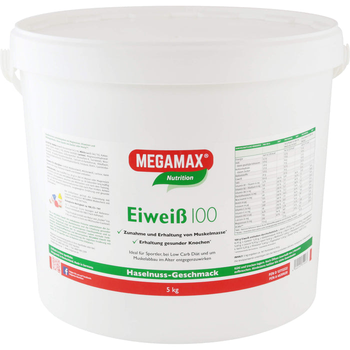 MEGAMAX Nutrition Eiweiß 100 Pulver Haselnuss-Geschmack, 5000 g Powder