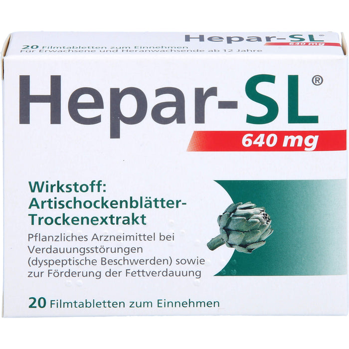 Hepar-SL 640 mg Filmtabletten bei Verdauungsstörungen, 20 pc Tablettes