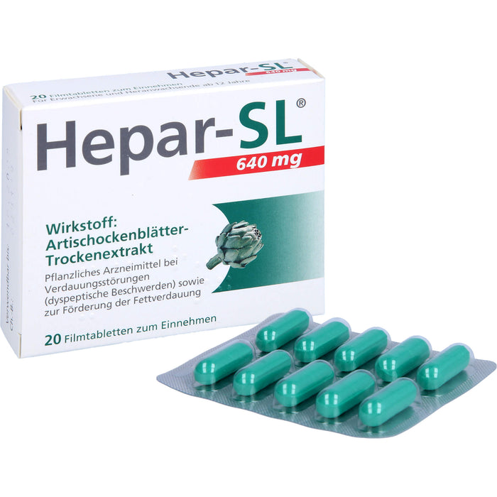 Hepar-SL 640 mg Filmtabletten bei Verdauungsstörungen, 20 pc Tablettes