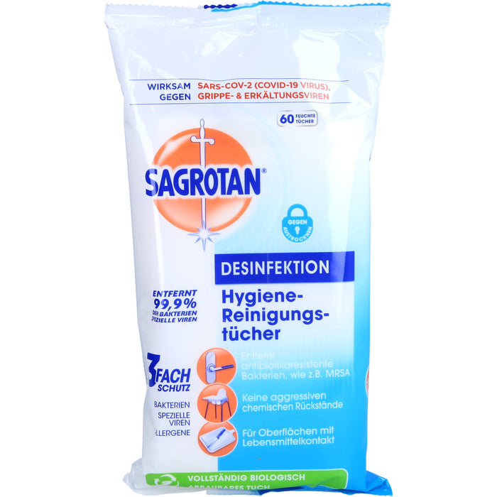 SAGROTAN Hygiene-Reinigungstücher geeignet für Oberflächen mit Lebensmittelkontakt, 60 pc Tissus