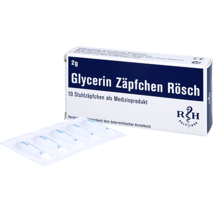 Glycerin Zäpfchen Rösch 1 g gegen Verstopfung, 10 pc Suppositoires