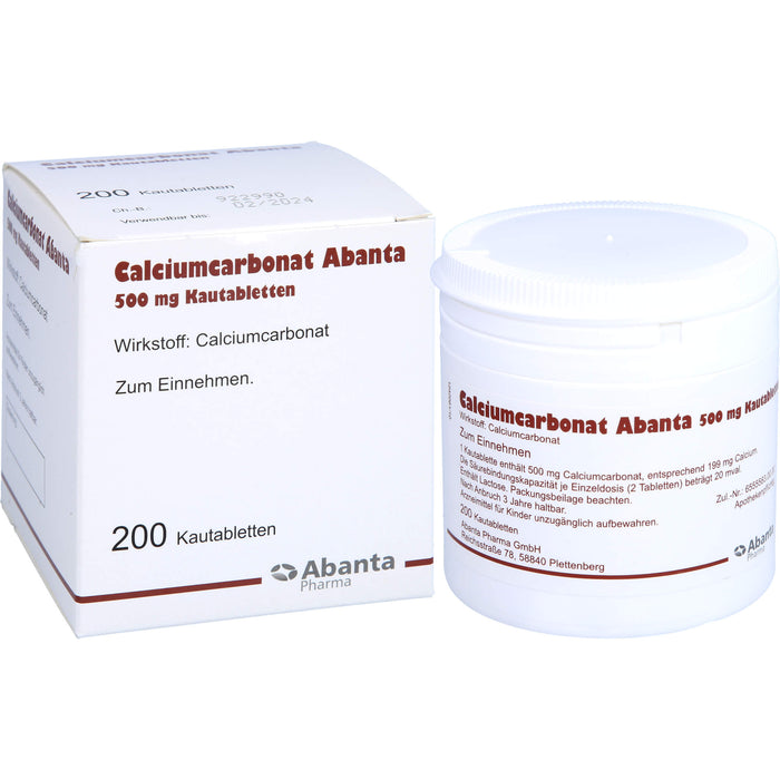 Calciumcarbonat Abanta 500 mg Kautabletten, 200 pc Tablettes