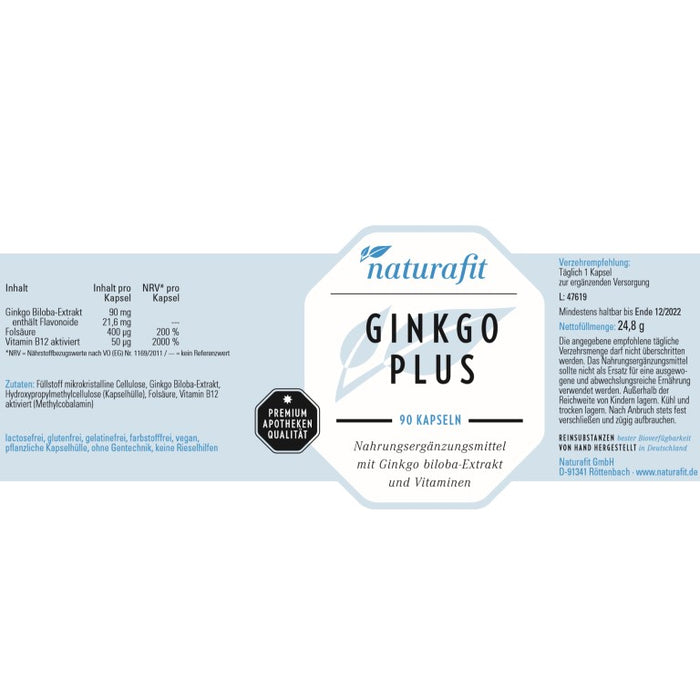 naturafit Ginkgo Plus Kapseln, 90 pc Capsules