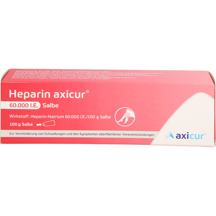 Heparin axicur 60.000 I.E. Salbe zur Verminderung von Schwellungen und den Symptomen oberflächlicher Venenentzündungen, 100 g Onguent