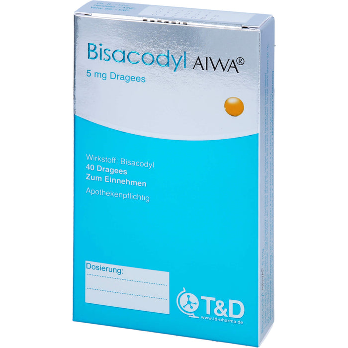 Bisacodyl AIWA 5 mg Dragees für einen erweichten und beschleunigten Stuhlgang, 40 pc Tablettes