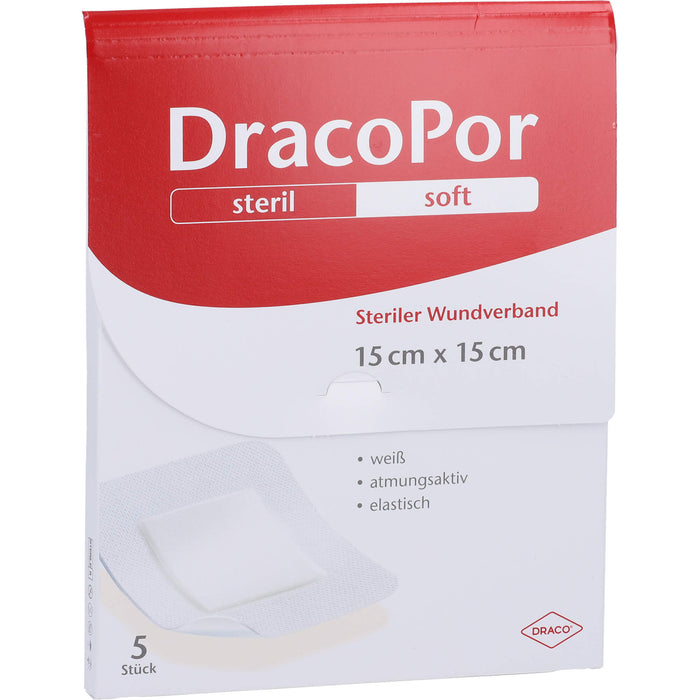 DracoPor Soft steriler Wundverband weiß 15 cm x 15 cm, 5 pcs. Patch