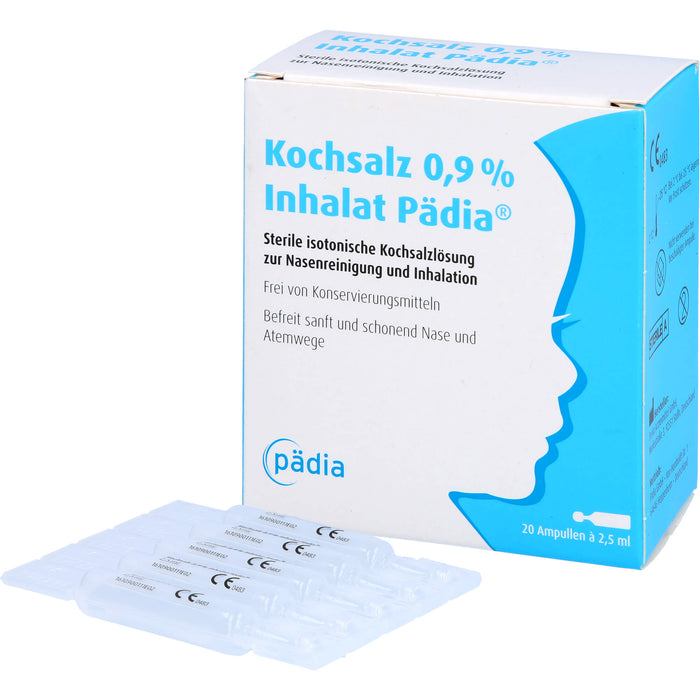 Kochsalz 0,9 % Inhalat Pädia sterile isotonische Kochsalzlösung zur Nasenreinigung und Inhalation, 20 St. Ampullen