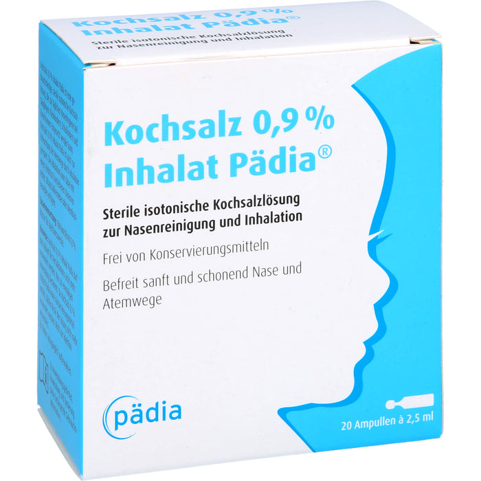 Kochsalz 0,9 % Inhalat Pädia sterile isotonische Kochsalzlösung zur Nasenreinigung und Inhalation, 20 pc Ampoules