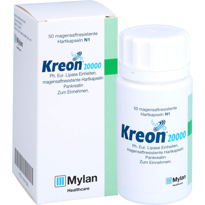 Kreon 20 000 Ph.Eur. Lipase Einheiten Hartkapseln bei einer exokrinen Pankreasinsuffiziens, 50 pcs. Capsules