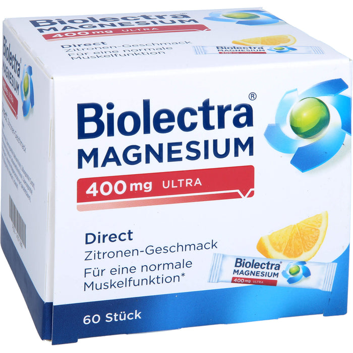 Biolectra Magnesium 400 mg ultra Direktgranulat Zitrone für eine normale Muskelfunktion, 60 pcs. Sachets