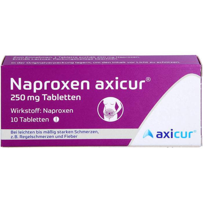 Naproxen axicur 250 mg Tabletten bei Schmerzen oder Fieber, 10 pcs. Tablets