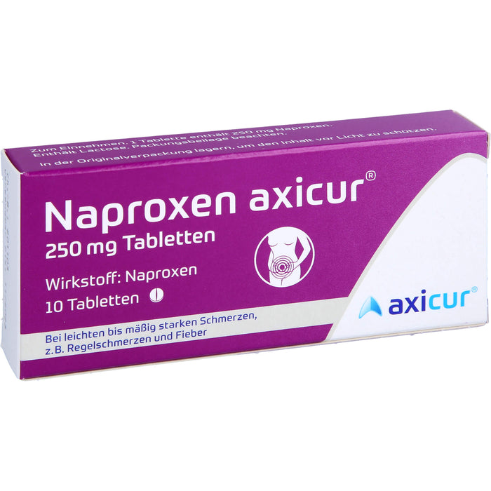 Naproxen axicur 250 mg Tabletten bei Schmerzen oder Fieber, 10 St. Tabletten