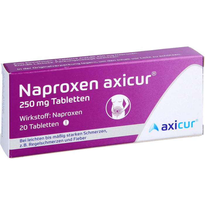 Naproxen axicur 250 mg Tabletten bei Schmerzen oder Fíeber Reimport axicorp, 20 St. Tabletten