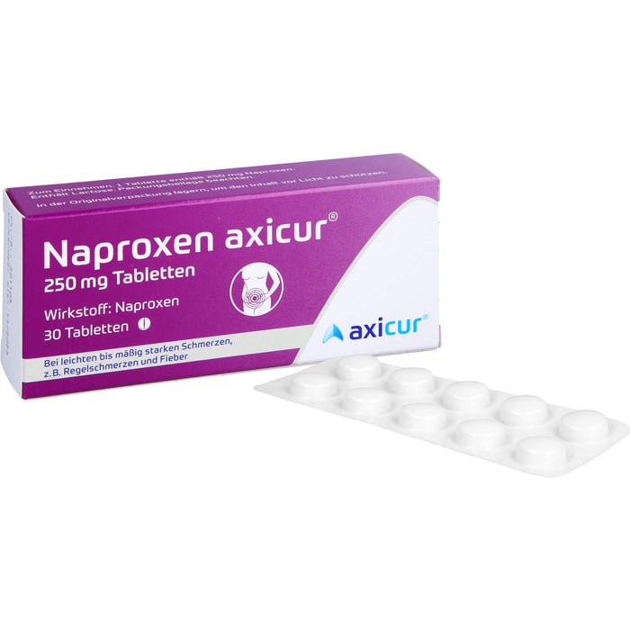 Naproxen axicur 250 mg Tabletten bei Schmerzen oder Fieber, 30 pcs. Tablets