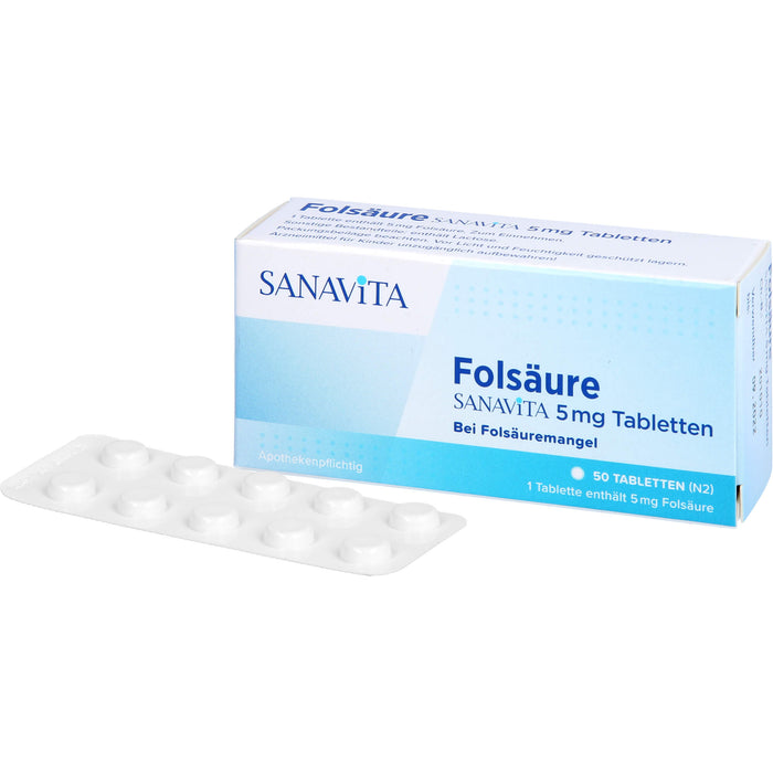 SANAVITA Folsäure 5 mg Tabletten, 50 pcs. Tablets