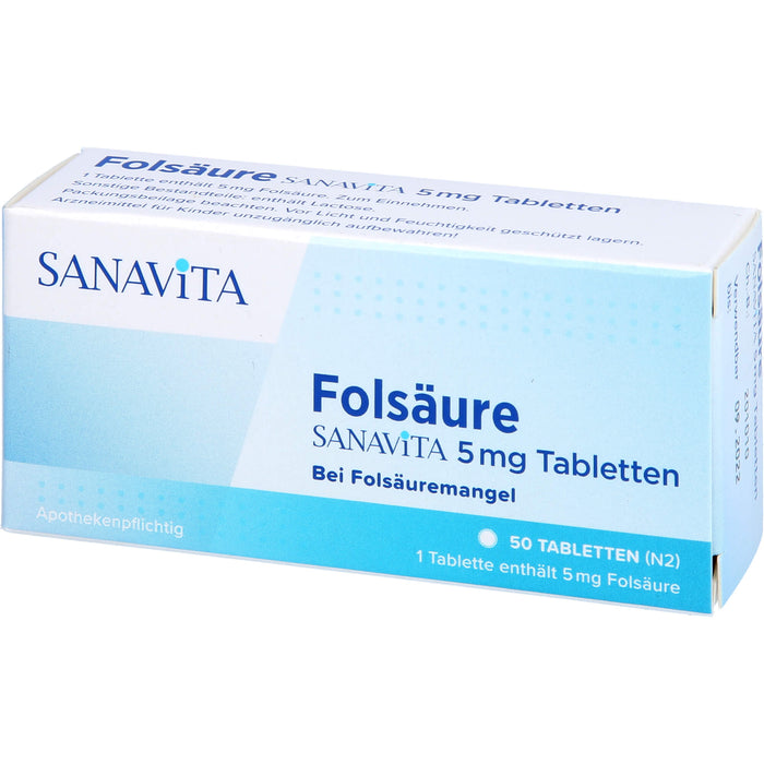 SANAVITA Folsäure 5 mg Tabletten, 50 pcs. Tablets