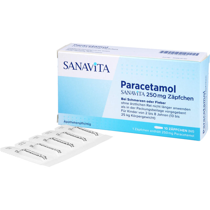 SANAVITA Paracetamol 250 mg Zäpfchen bei Schmerzen und Fieber, 10 pc Suppositoires